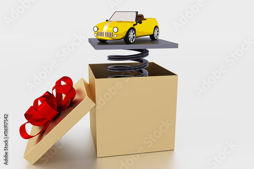 Opened gift box with cars, 3d illustration photo