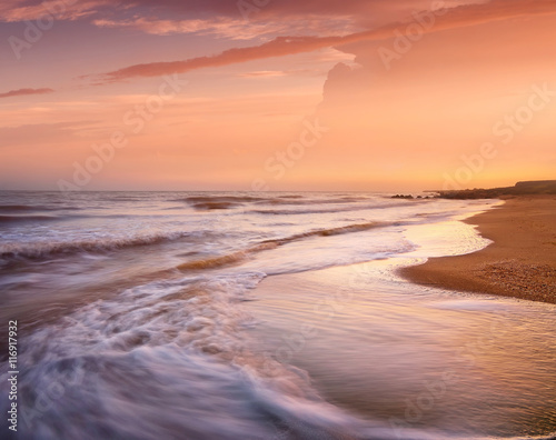 Seascape during sundown. Beautiful natural seascape