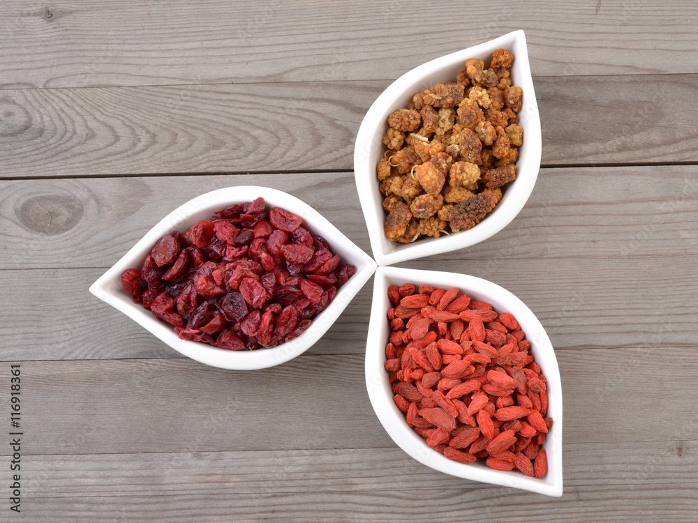 Cranberries. Dried cranberries, goji and mulberries. Cranberries. Dried cranberries, goji and mulberries.