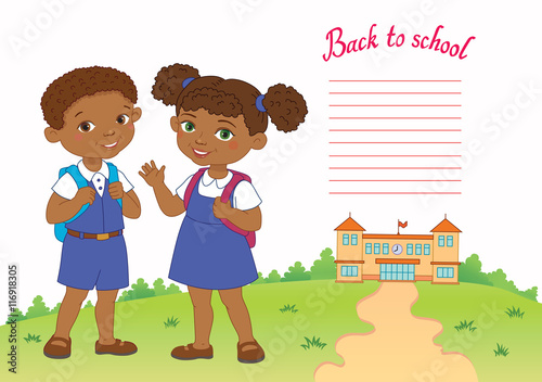 banner back to school boy girl pupil lettering logo vector