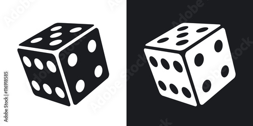 Vector dice icon. Two-tone version on black and white background photo