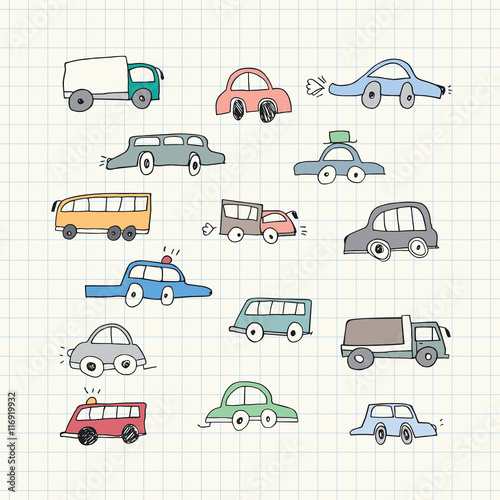 Hand drawn Car Doodles. Vector Illustration