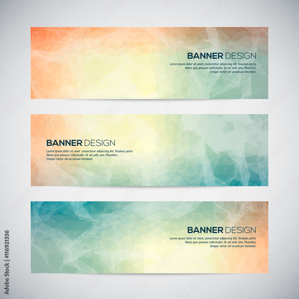 Fototapeta premium Banners with abstract colorful triangulated lined geometric background