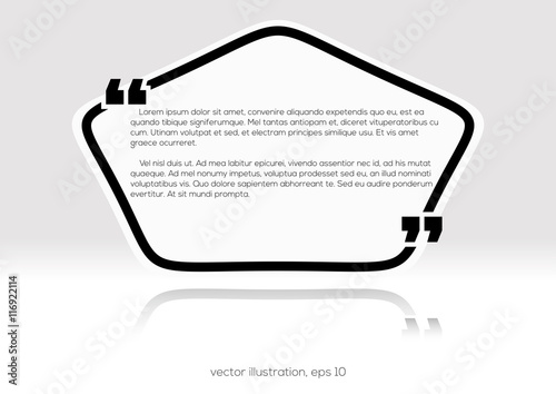 Pentagonal black quote text box, vector illustration