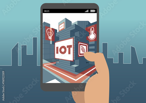 IOT and augmented reality concept with hand holding smart phone