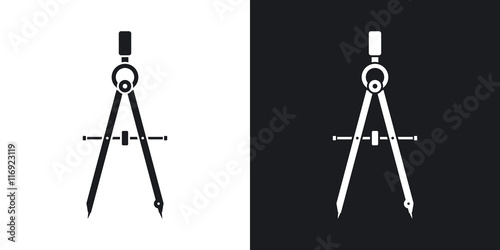 Vector compass tool icon. Two-tone version on black and white background