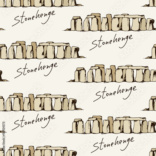 Seamless pattern with drawing of Stonehenge in England