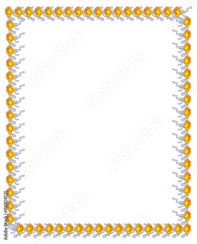 Vertical frame with yellow roses. Vector clip art.