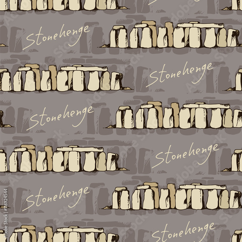 Seamless travel background with drawing of Stonehenge, England