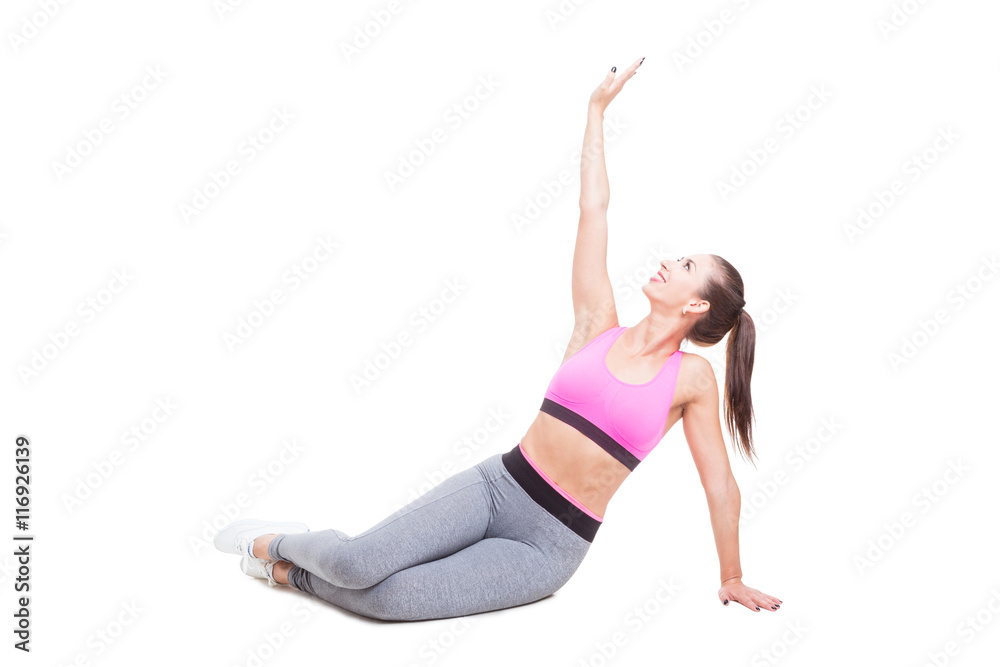 Female trainer preparing and stretching for workout Female trainer preparing and stretching for workout