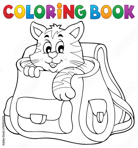 Coloring book cat in schoolbag