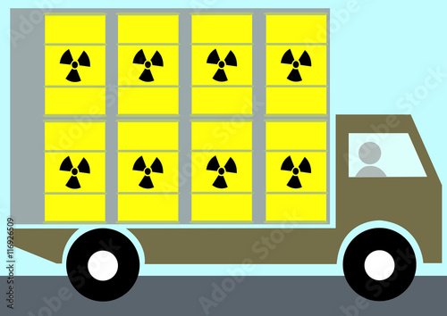 Illustration Atommüll; Transport; Endlager; LKW; Tonnen; Symbol; Atomenergie; Strahlung; gefährlich