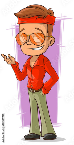 Cartoon handsome disco man in red shirt