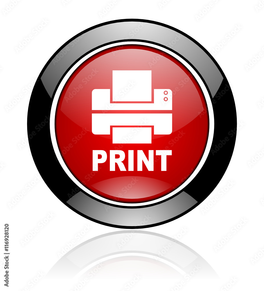 Red and black glossy round printer vector icon. Modern design circle print button. Red and black glossy round printer vector icon. Modern design circle print button.
