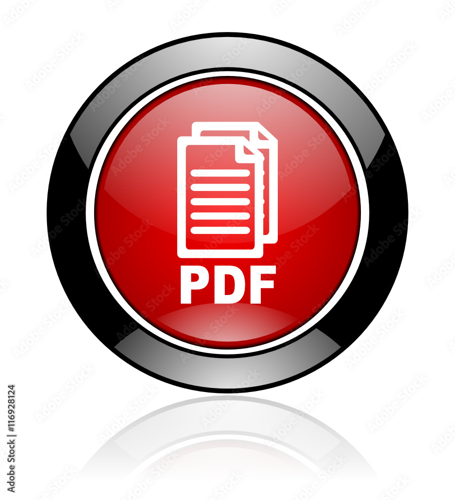 Red and black glossy round pdf vector icon. Modern design circle document button. Red and black glossy round pdf vector icon. Modern design circle document button.