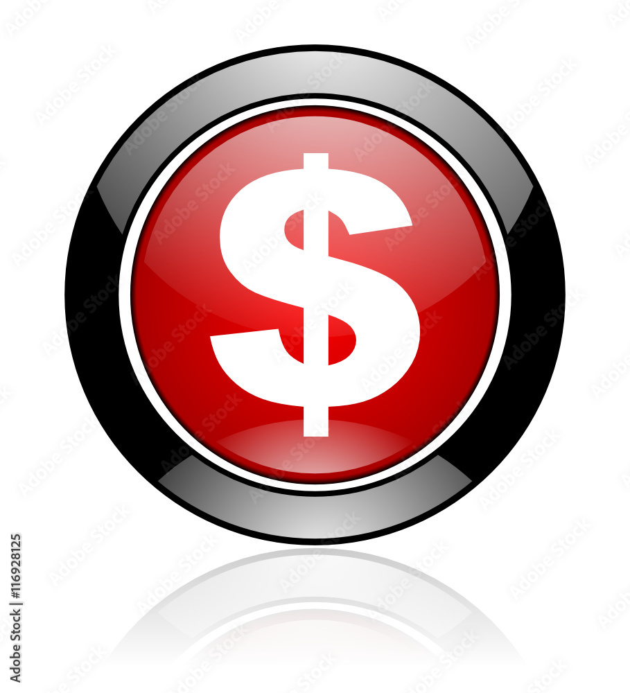 Red and black glossy round usa dollar vector icon. Modern design circle money button. Red and black glossy round usa dollar vector icon. Modern design circle money button.