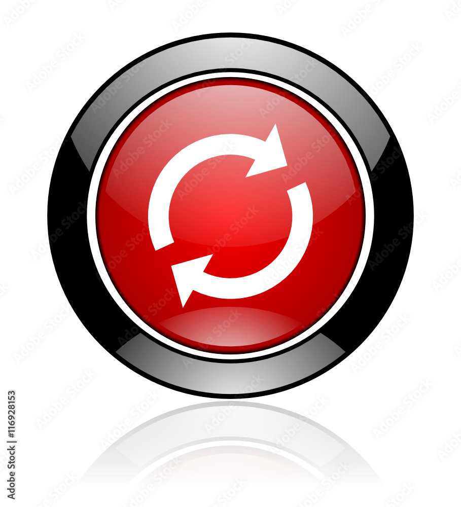 Red and black glossy round reload vector icon. Modern design circle arrow button. Red and black glossy round reload vector icon. Modern design circle arrow button.