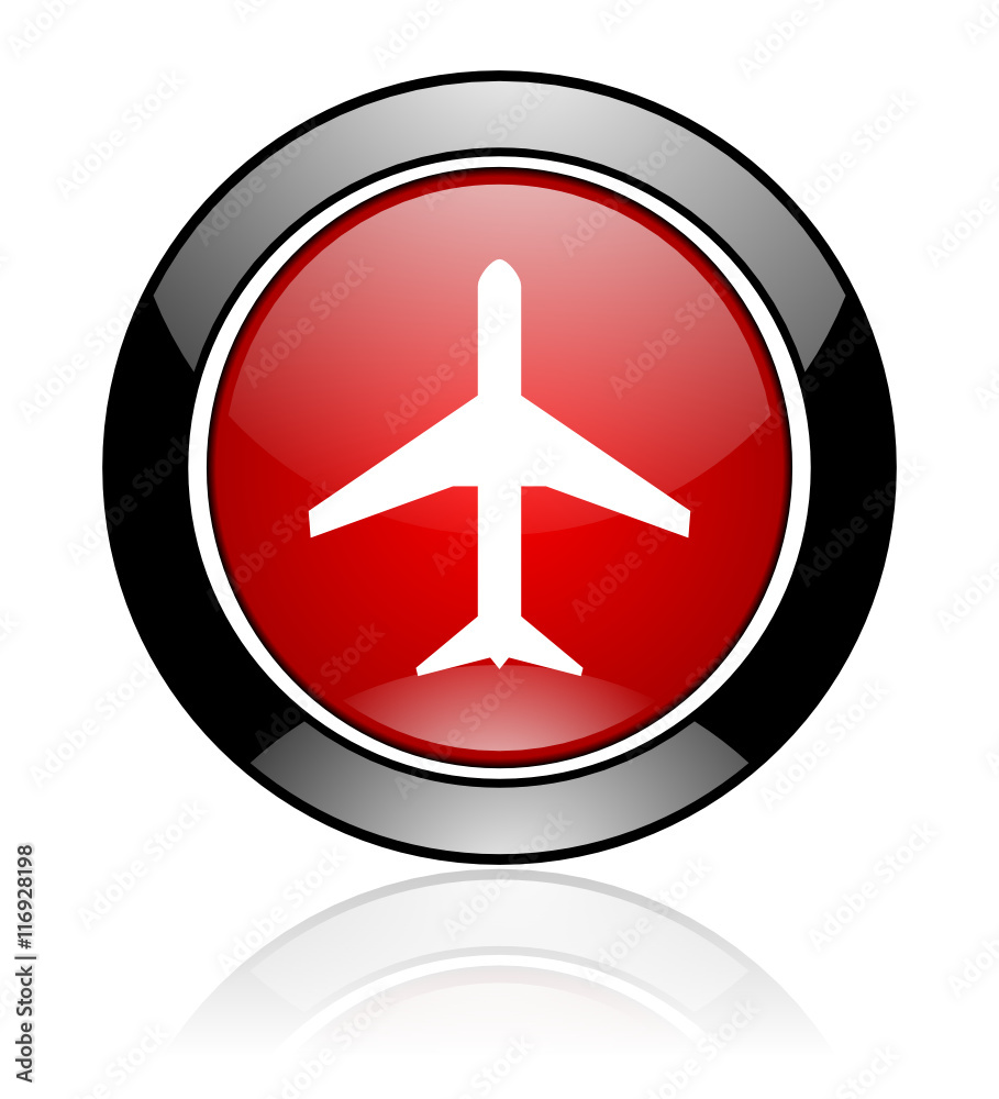 Red and black round glossy web plane vector icon Red and black round glossy web plane vector icon