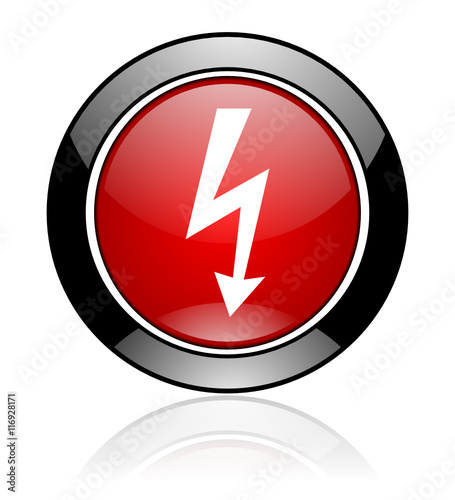 Free Download Red and black glossy round bolt vector icon. Modern design electricity circle button. - GFXLoad