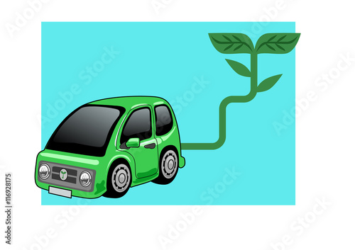 Green car, Vector Illustration of a tiny car fueled by green energy