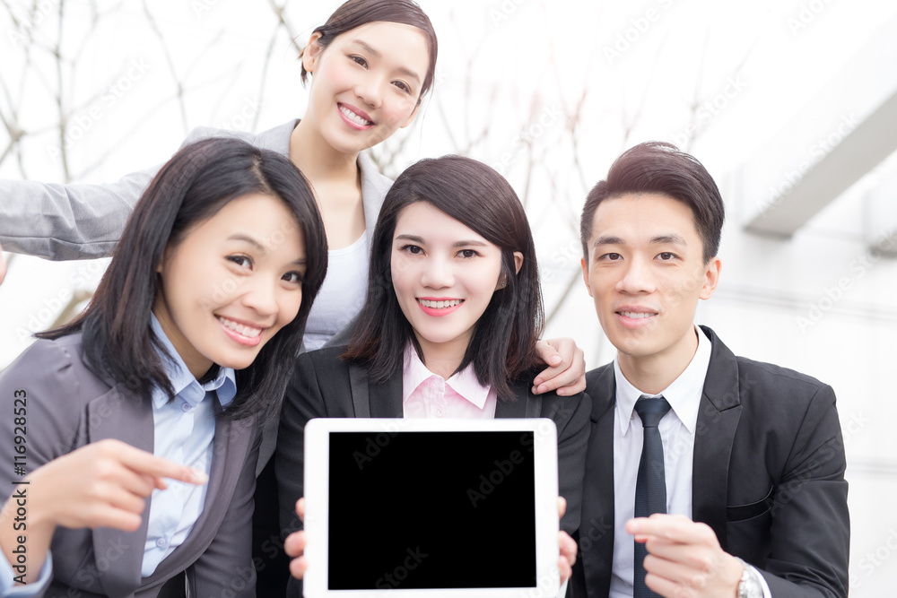 businesspeople take tablet show something businesspeople take tablet show something