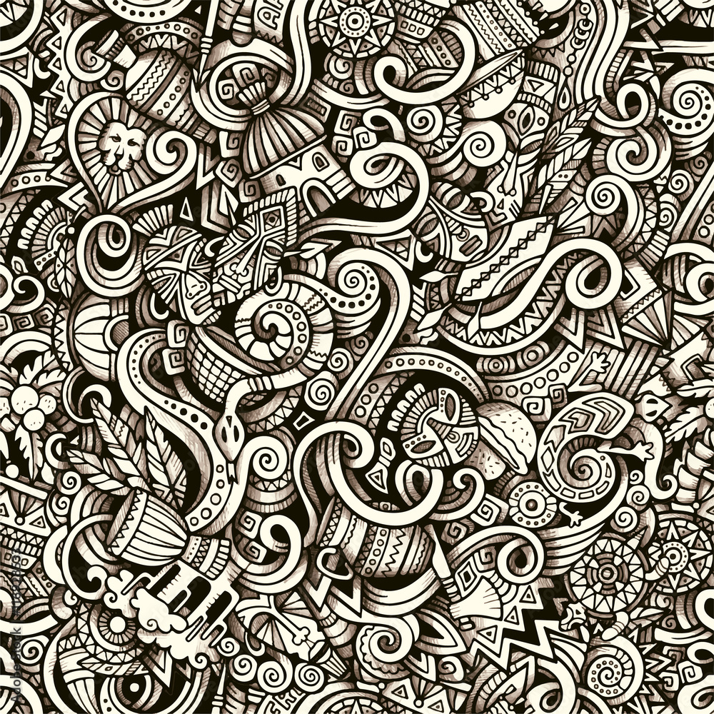 Cartoon hand-drawn doodles on the subject of Africa style theme Cartoon hand-drawn doodles on the subject of Africa style theme