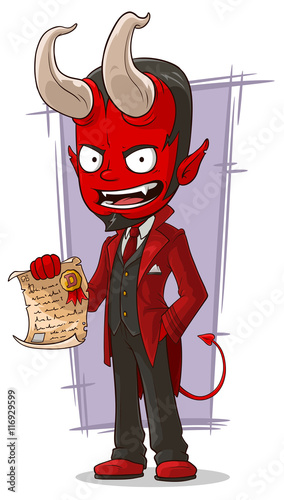 Cartoon sly devil with contract