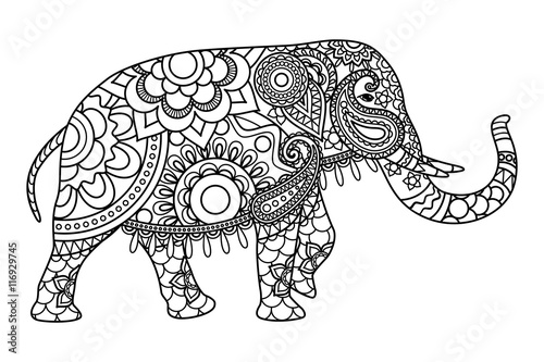 Indian elephant coloring pages template. Vector illustration