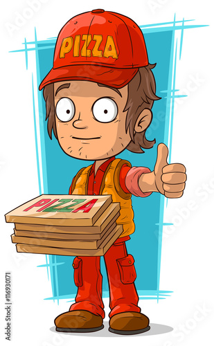 Cartoon young pizza delivery man