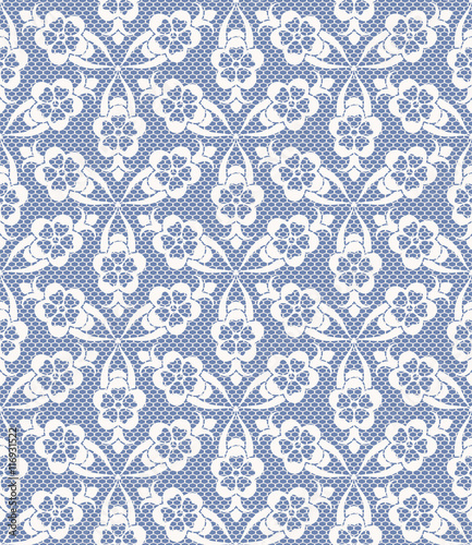 Seamless white lace pattern on blue background