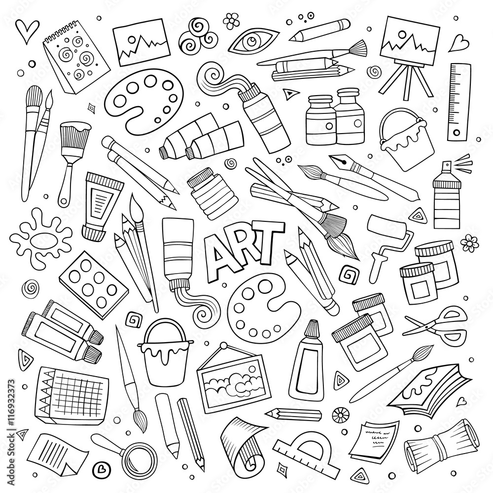 Fototapeta Art and craft hand drawn vector symbols and objects