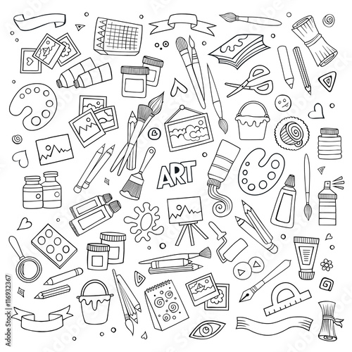 Art and craft hand drawn vector symbols and objects