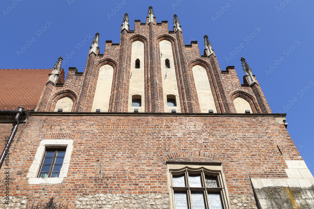 Gothic facade of Collegium Maius,  Krakow, Poland
