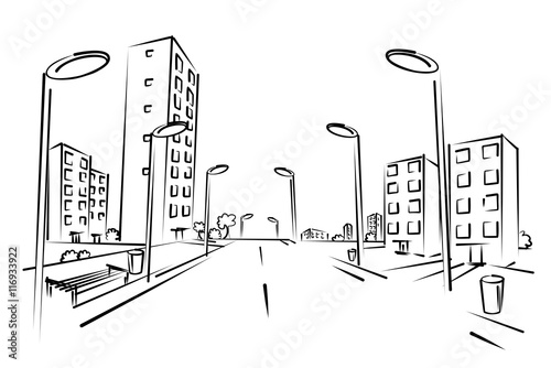 Sketch of city street.