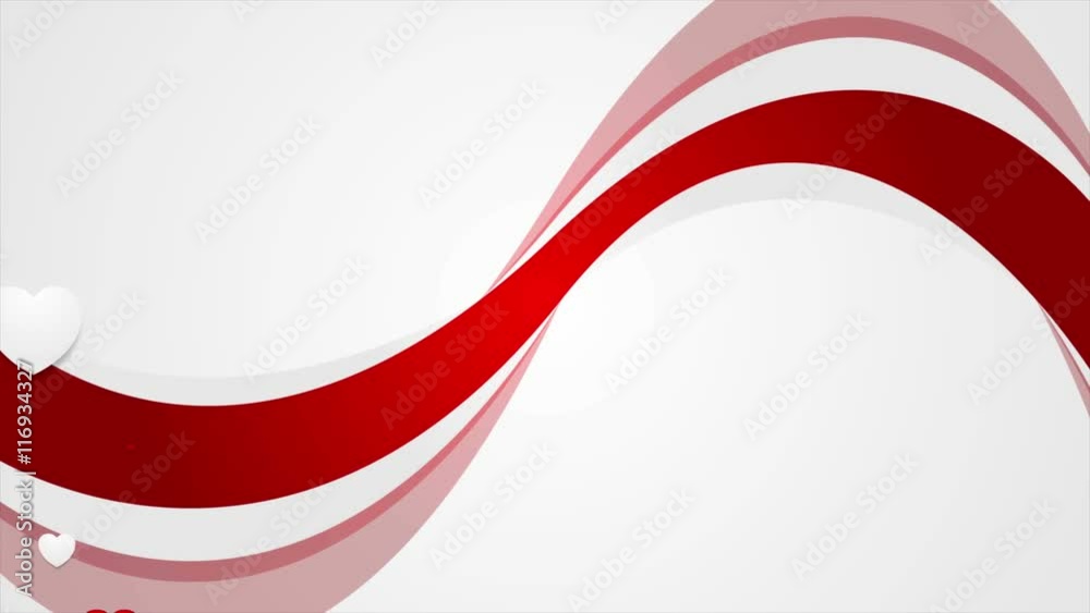 Red wavy motion background with hearts. Video animation Valentine Day Ultra HD 4K 3840x2160