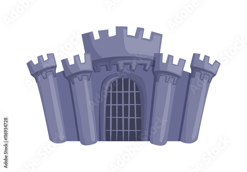 Cartoon fairy tale castle tower icon. Cute cartoon castle architecture. Vector illustration fantasy house fairytale medieval castle. Princess cartoon castle cartoon stronghold design fable isolated.