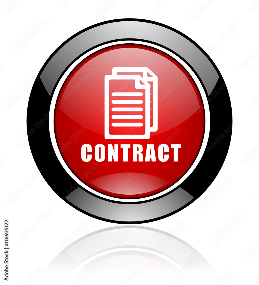 Modern design red and black circle vector contract icon. Round web deal button. Modern design red and black circle vector contract icon. Round web deal button.