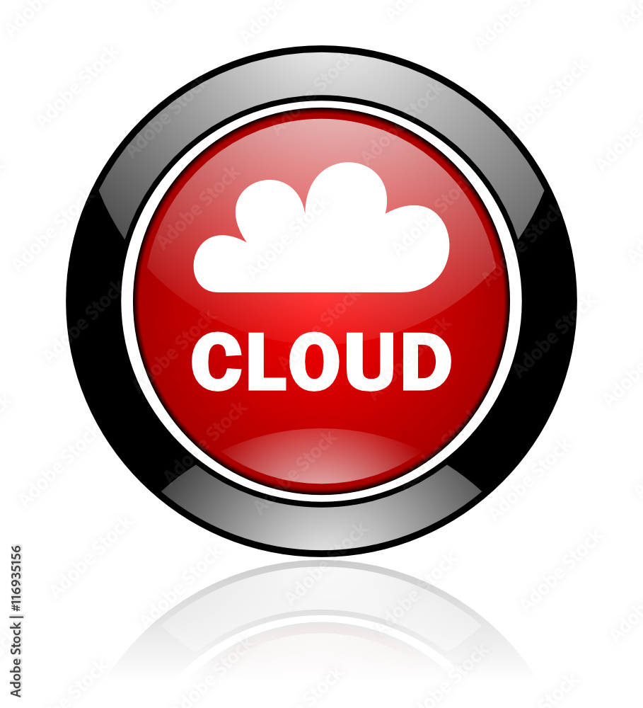 Modern design red and black circle vector cloud icon. Round web network button. Modern design red and black circle vector cloud icon. Round web network button.