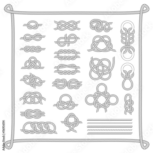 Sea boat knots vector set.