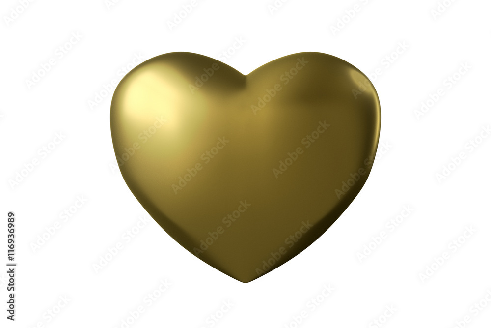 Golden Heart Isolated on White, 3D Rendering