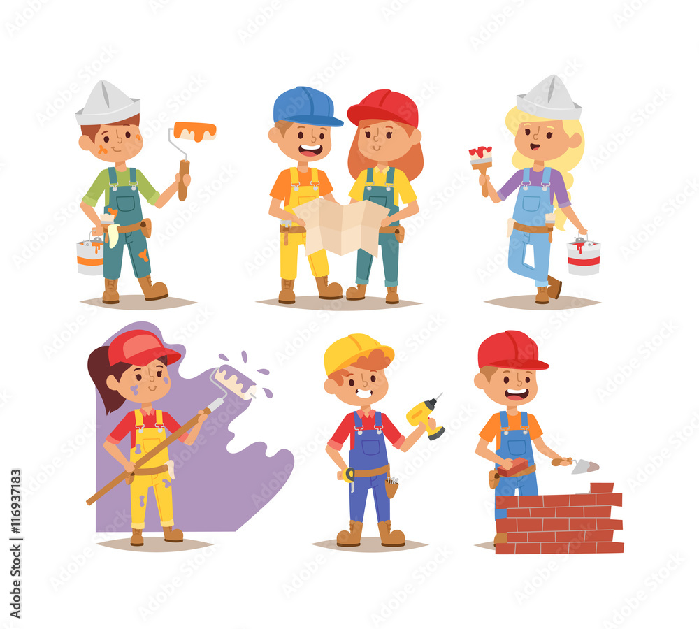 Builders kids vector charcaters