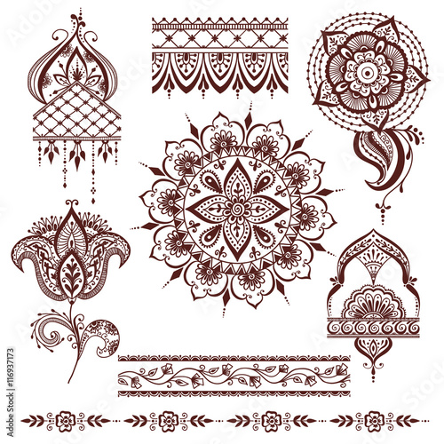 Hand drawn henna abstract mandala pattern flowers and paisley doodle coloring page. Henna decorative mandala pattern ethnic flower. Decoration mandala pattern ornament floral indian design.