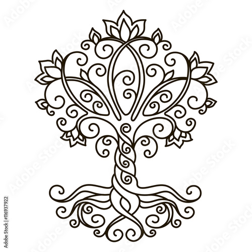 decor element, vector, black and white illustration, mandala, tree