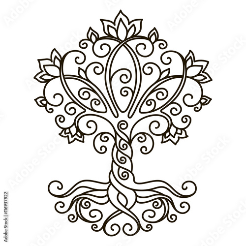 Fototapeta Naklejka Na Ścianę i Meble -  decor element, vector, black and white illustration, mandala, tree