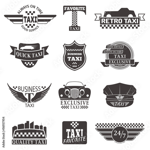 Set of vintage and modern taxi logos, taxi labels, taxi badges and taxi design elements. Taxi service business signs templates, icons, taxi logo corporate identity design elements and vector objects.