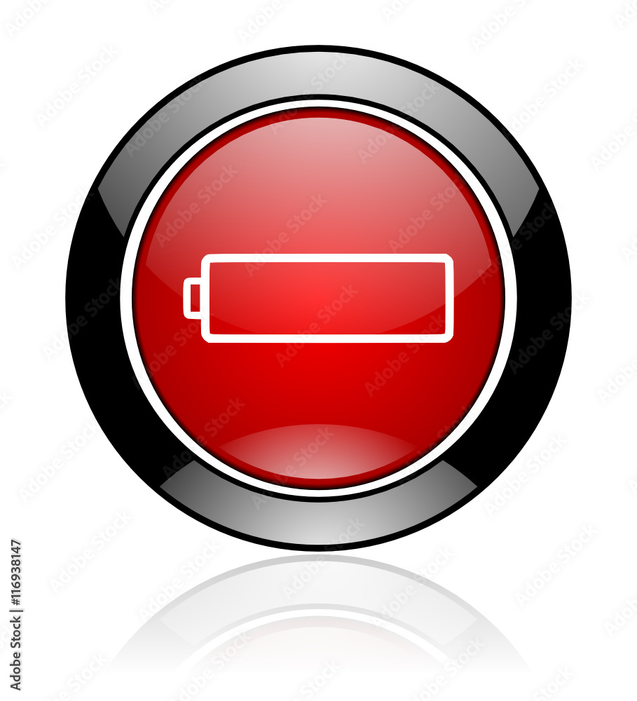Round red and black glossy battery vector icon Round red and black glossy battery vector icon