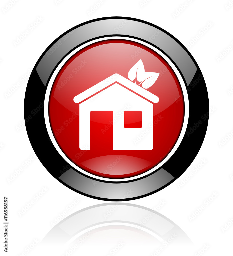 Round red and black glossy house vector icon Round red and black glossy house vector icon
