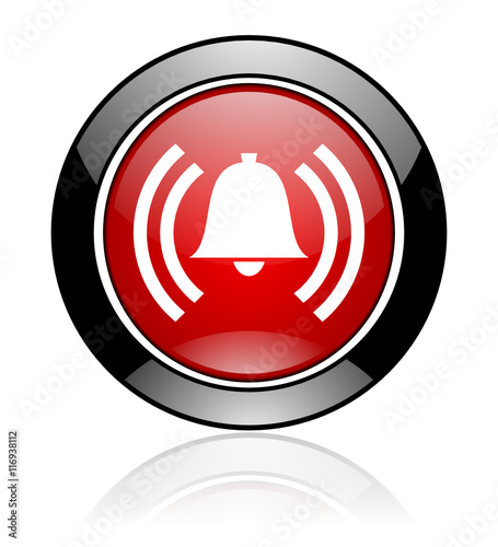 Red and black glossy round alarm vector icon