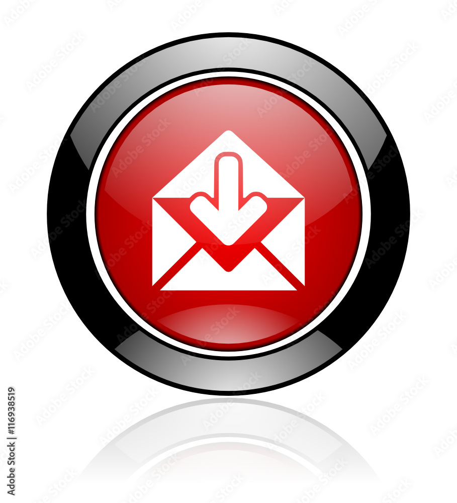 Modern design red and black round glossy e-mail vector icon Modern design red and black round glossy e-mail vector icon