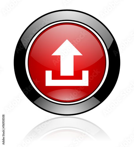 Modern design red and black round upload vector icon